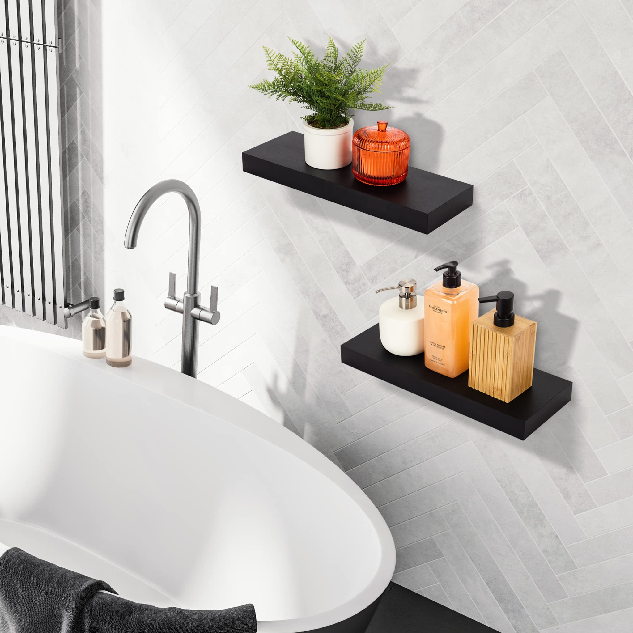 Sorbus three shelves styled in an entryway to enhance vertical wall storage
