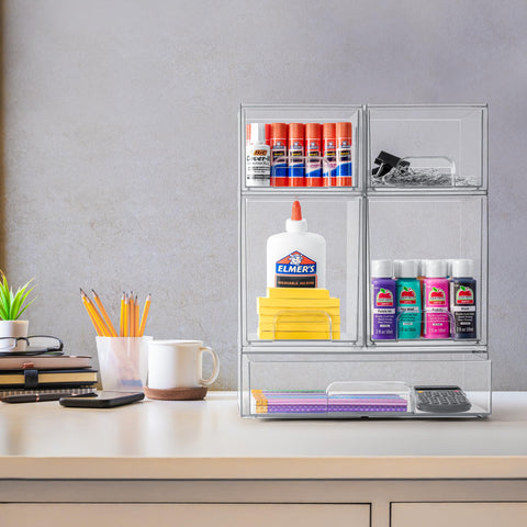 Sorbus wide drawer open with makeup, enabling easy access benefit