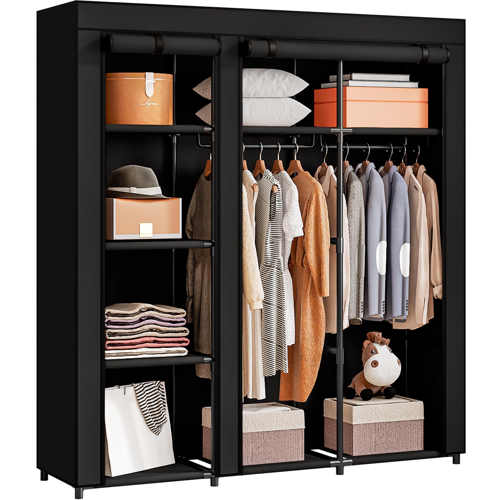 SORCEDAS wardrobe front view showing full organized storage benefit