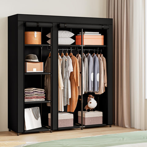 SORCEDAS wardrobe open with clothes showing easy-access organization