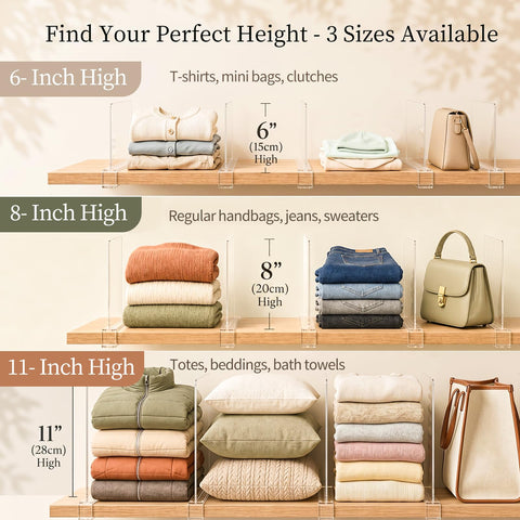 SortNStore divider placed on closet shelf demonstrating upright storage for fast item access