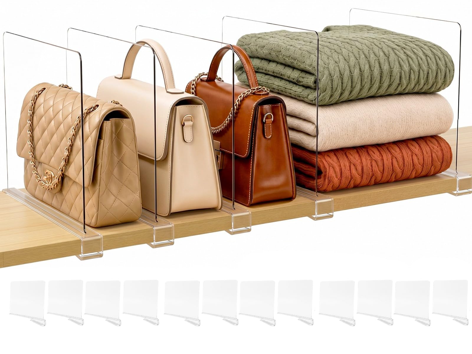 SortNStore front packaging showing 12-pack clear acrylic dividers and tidy presentation benefit