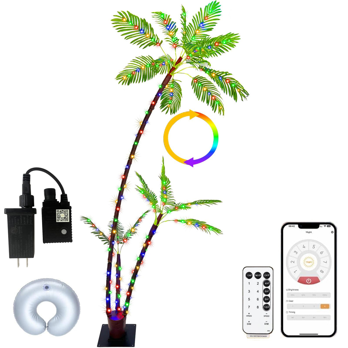 SOSHOT front view of lit palm tree creating warm ambiance
