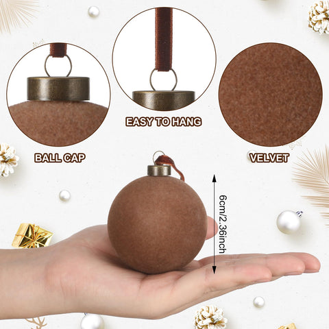 Sotiff brown velvet ball hanging on Christmas tree adding warm cozy visual