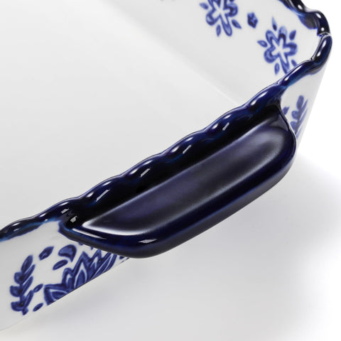 SOUJOY top view of blue floral hand-painted pattern displays decorative table-ready finish
