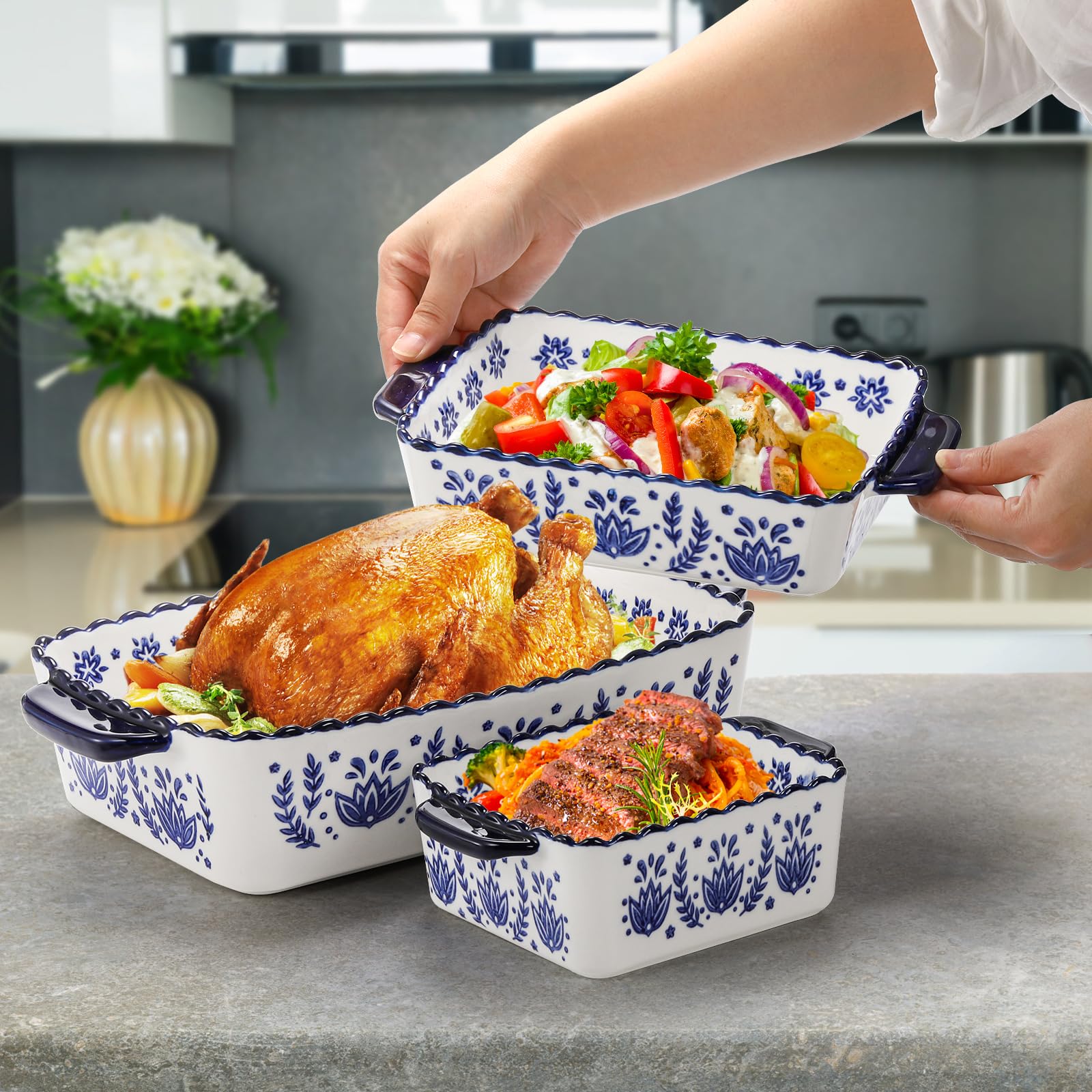 SOUJOY stacked dishes inside cabinet shows space-saving storage advantage
