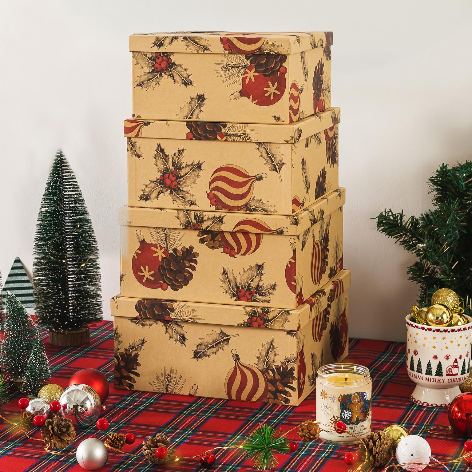 Soul & Lane boxes displayed under Christmas tree adding rustic seasonal ambiance
