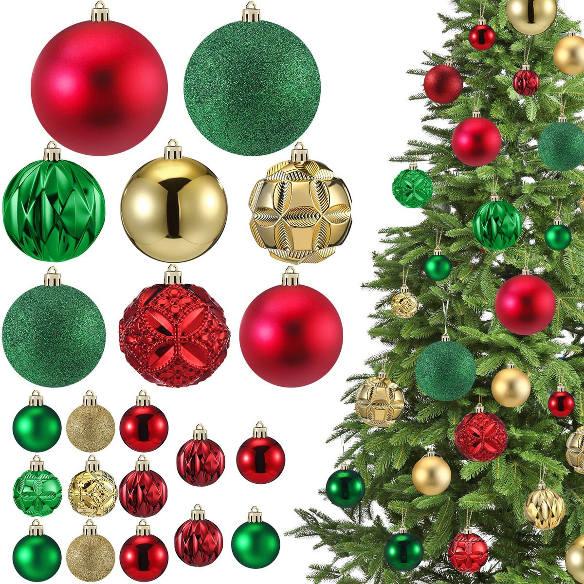 Soulchen front view of red green gold ornament set showing complete pack and variety