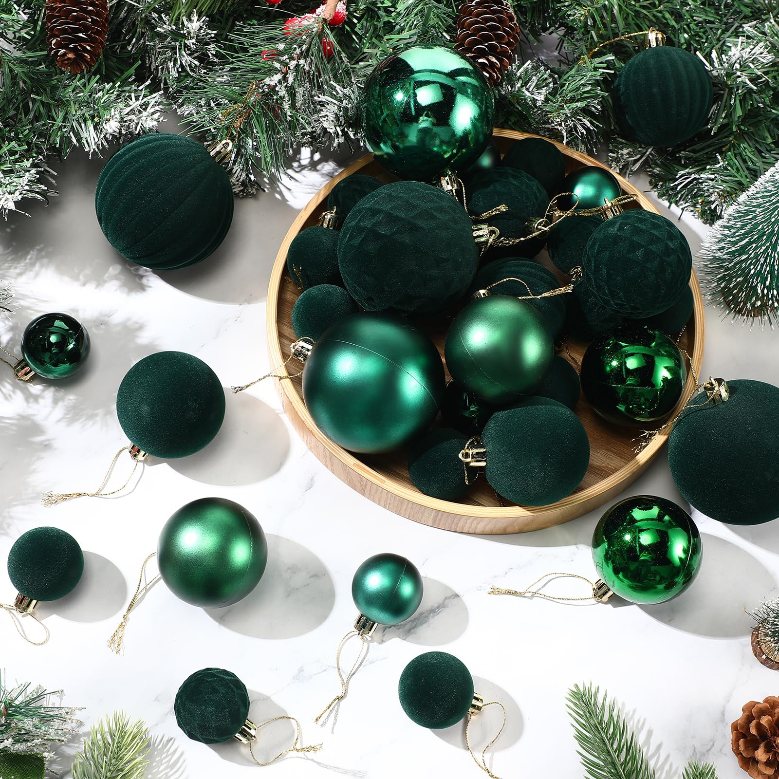 Soulchen mantel and garland styling with ornaments showing versatile decor use benefit