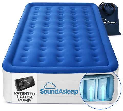 SoundAsleep front view of raised queen mattress showing bed-like profile and fast setup