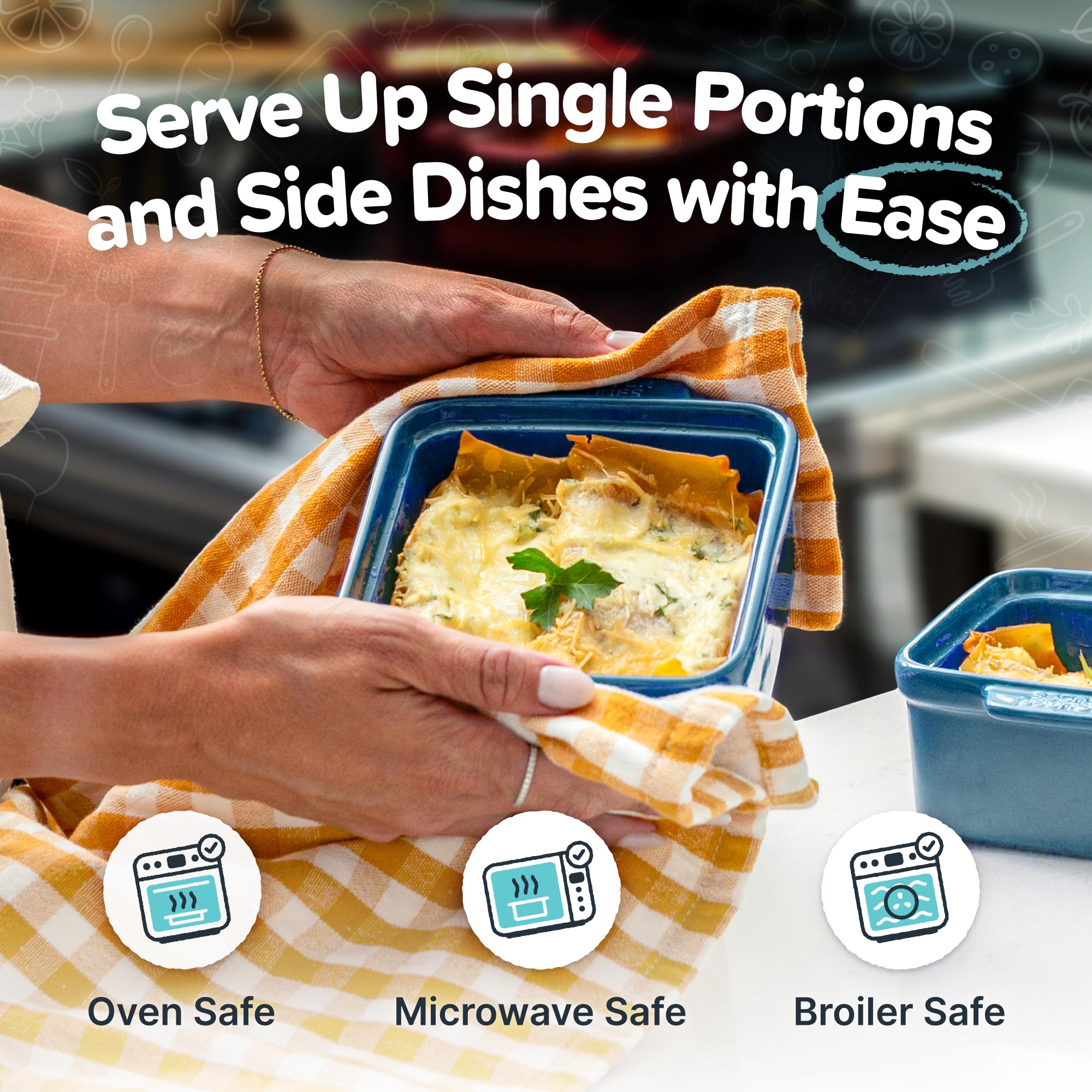 Souper Cubes dish in use with baked pot pie showing even browning and serving benefit