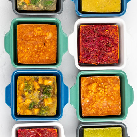 Souper Cubes two dishes stacked in fridge showing nesting design for space-saving