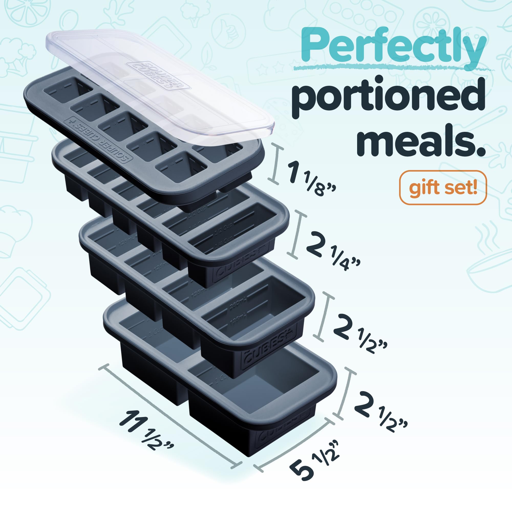 Souper Cubes filled 1 cup tray with soup ready to freeze showing convenient meal portions