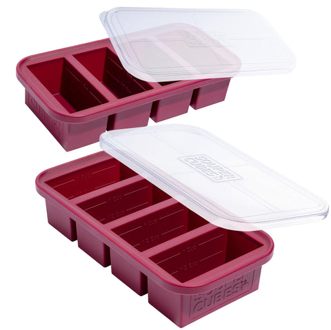 Souper Cubes front packaging showing cranberry trays and lids for organized meal prep
