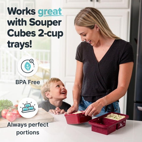 Souper Cubes two cranberry dishes stacked to show space-saving nesting and organization