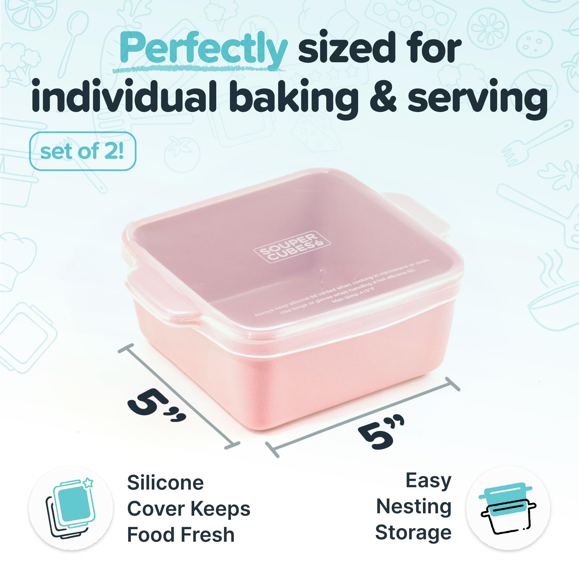 Souper Cubes dish inside oven with casserole, demonstrates oven-safe reheating