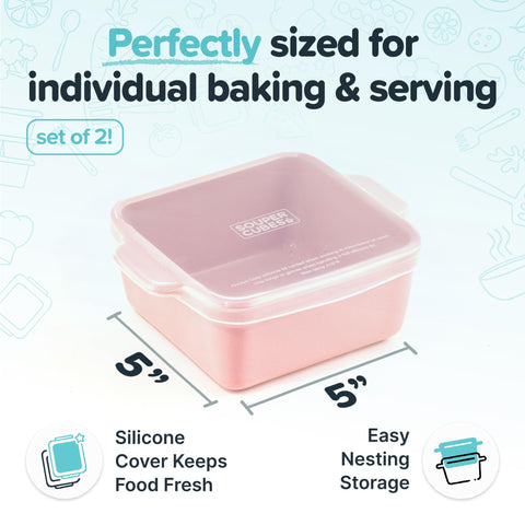 Souper Cubes dish inside oven with casserole, demonstrates oven-safe reheating