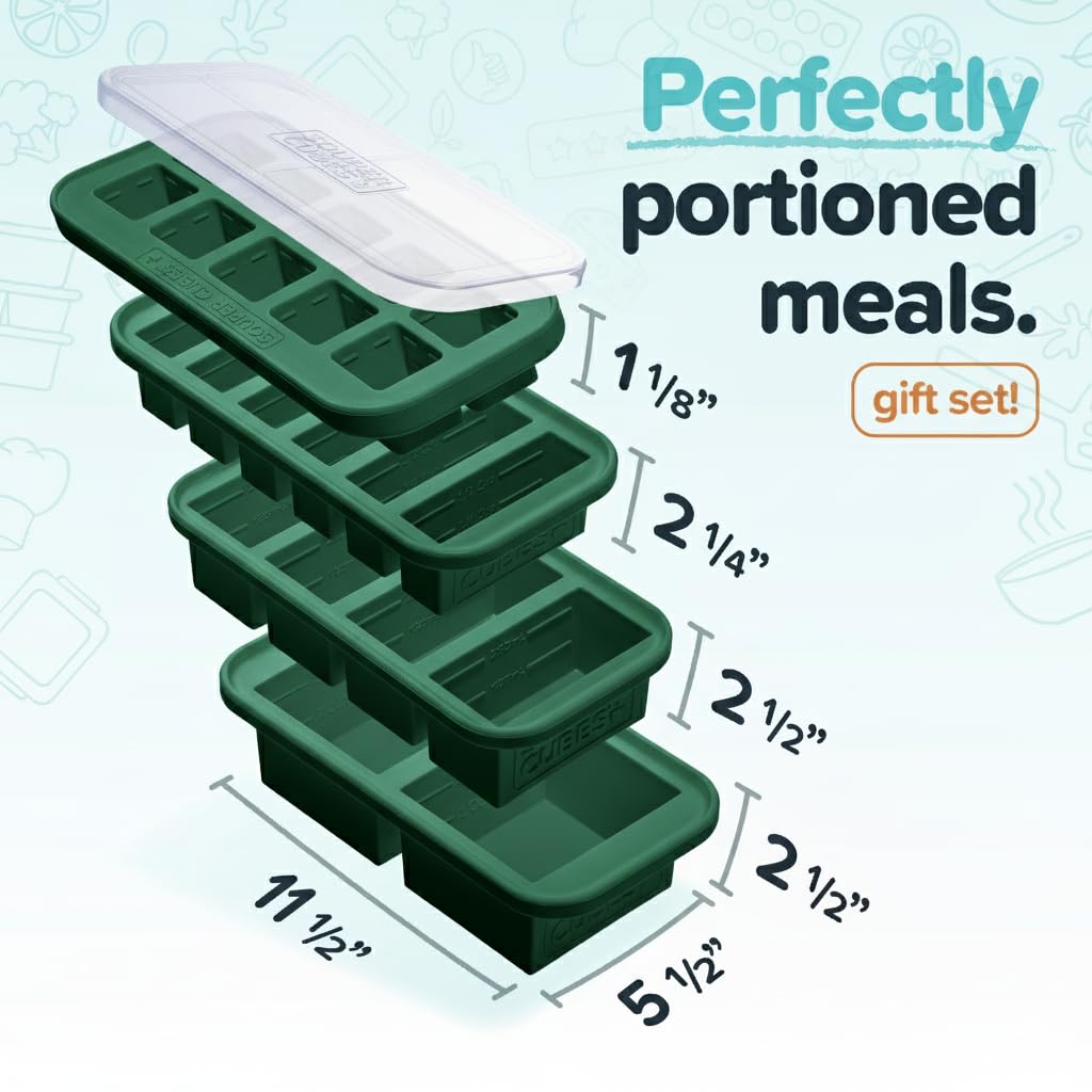 Souper Cubes kale stacked in freezer organized to save space and prevent spills