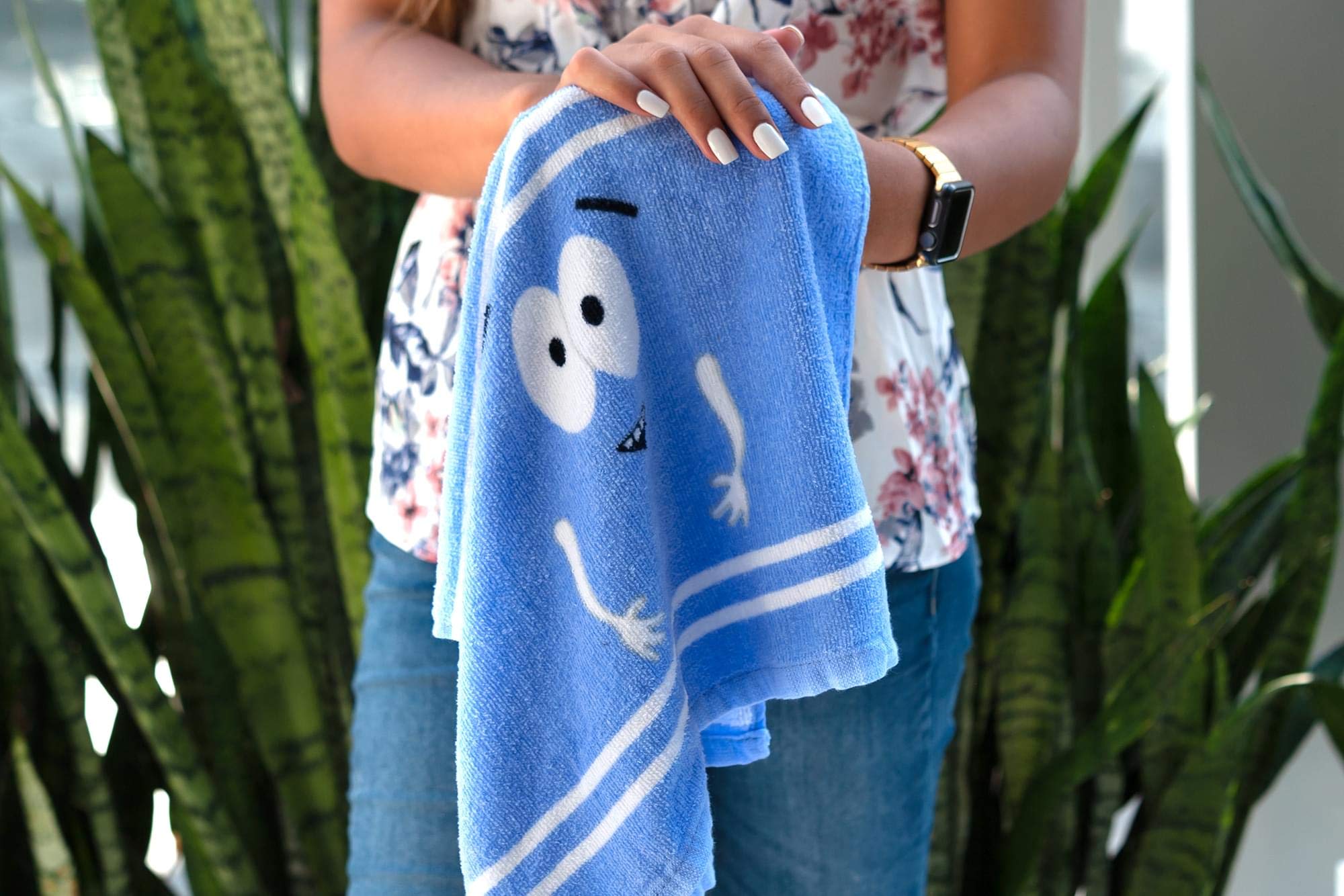 South Park Towelie size comparison with hand, shows practical 24x14 inch scale