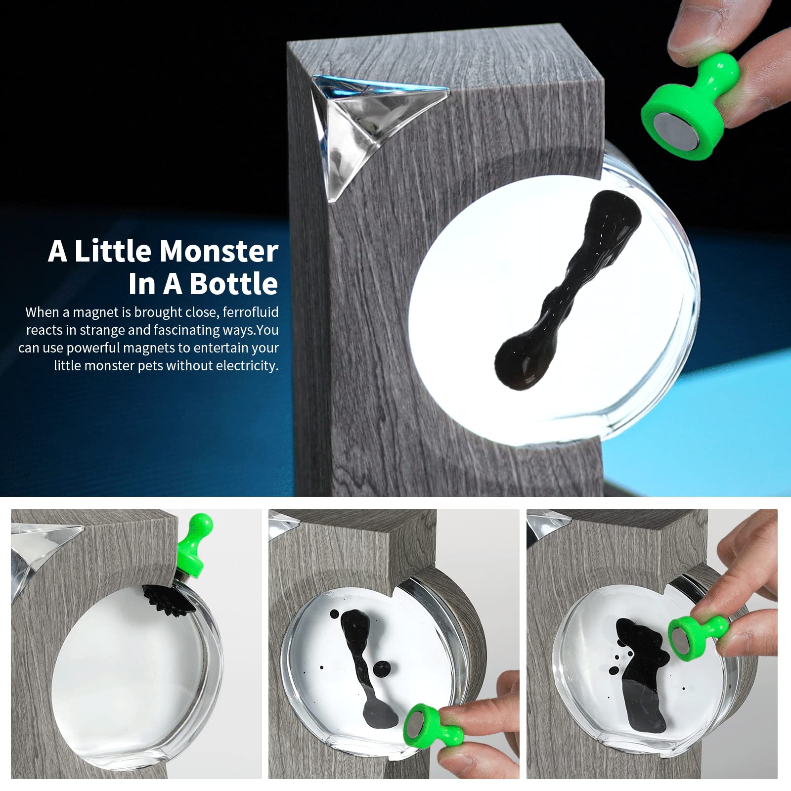 sovenomund magnet shaping ferrofluid by hand, allows instant interactive play