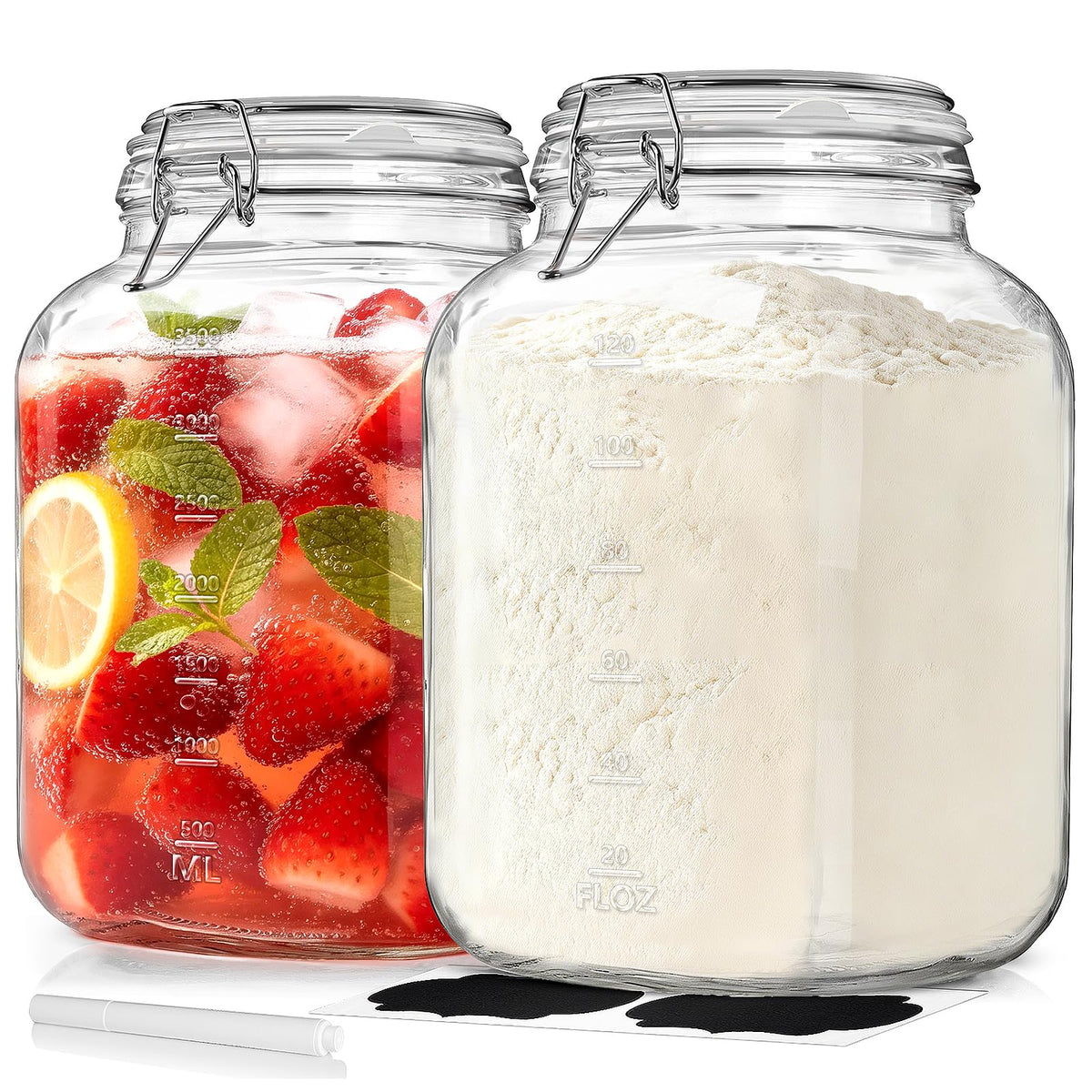 Sovietiep front view of one gallon jar showing capacity and clear glass, saves pantry space
