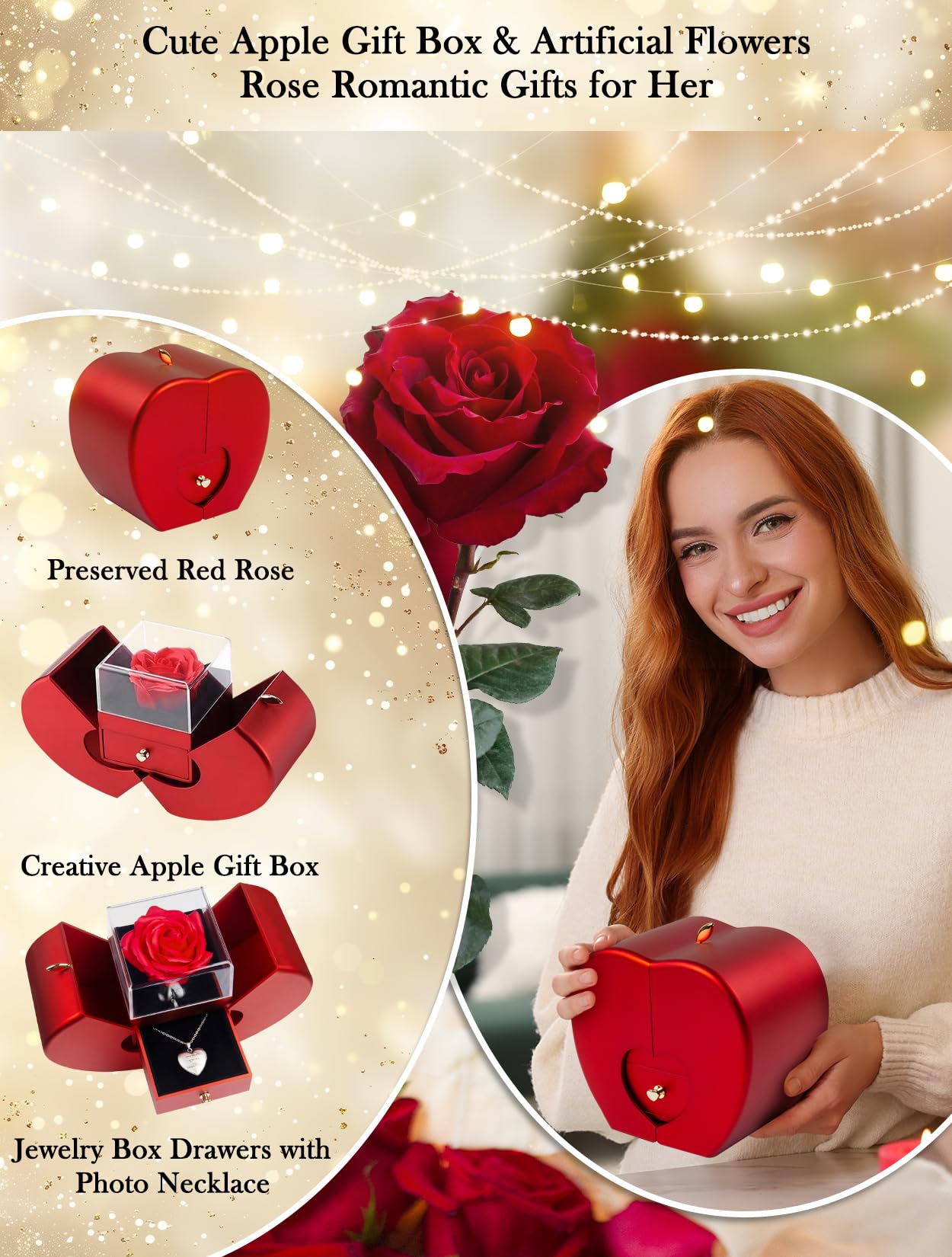 SOVIUPRZ open double-door box display showing roses and pendant arrangement