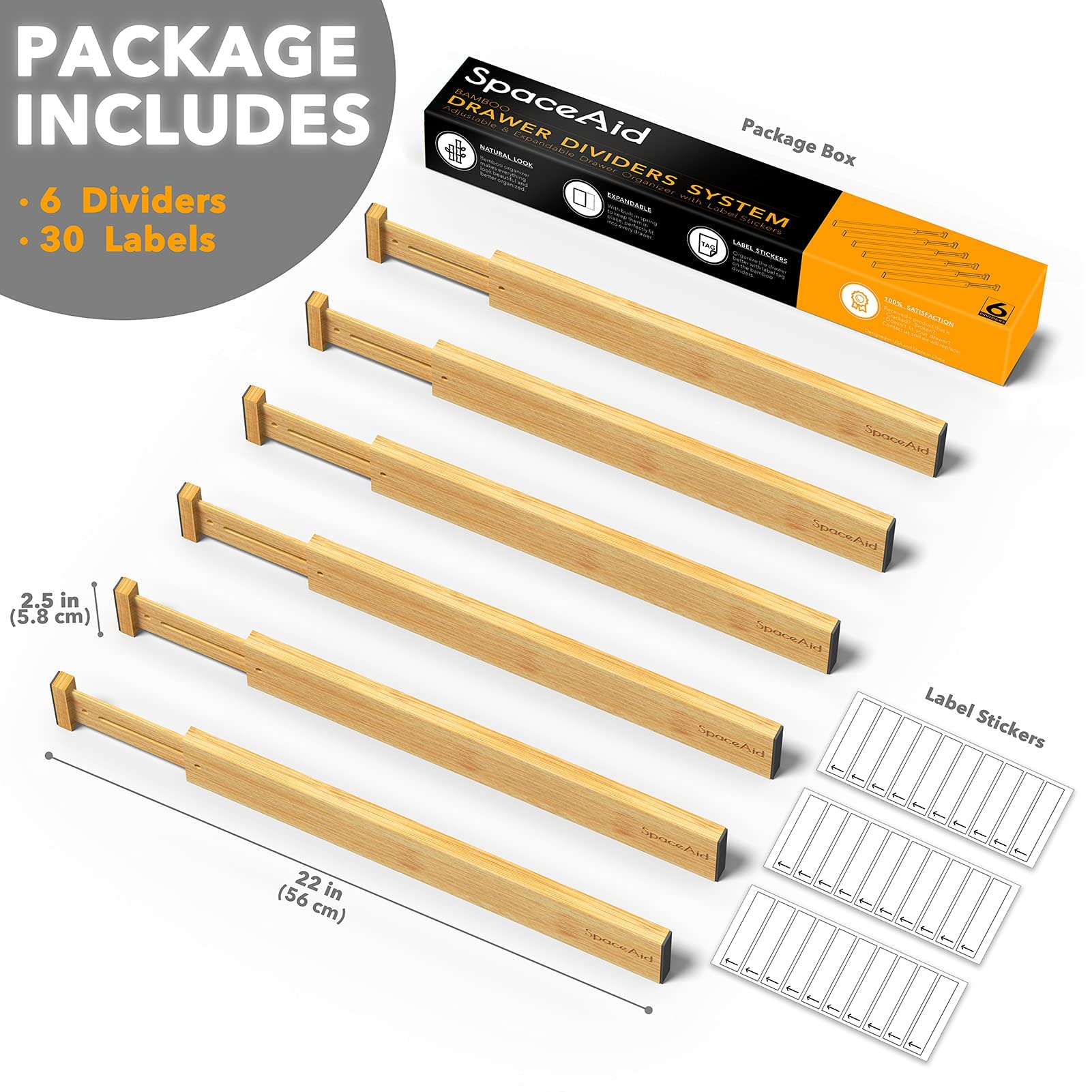 SpaceAid divider expanded in a drawer showing adjustable fit and secure organization