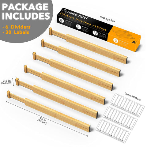 SpaceAid divider expanded in a drawer showing adjustable fit and secure organization