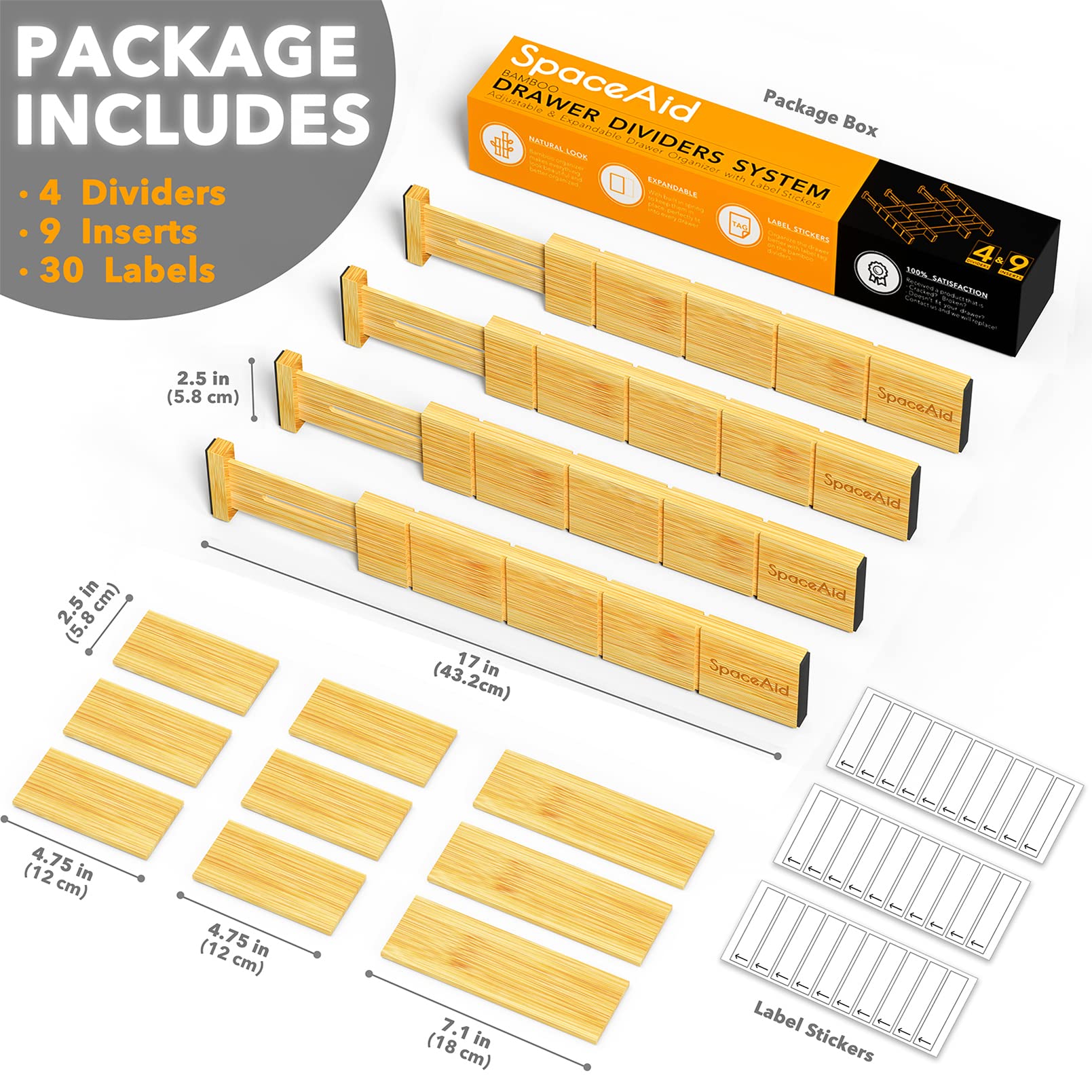 SpaceAid bamboo inserts arranged overhead showing configurable compartments for utensils