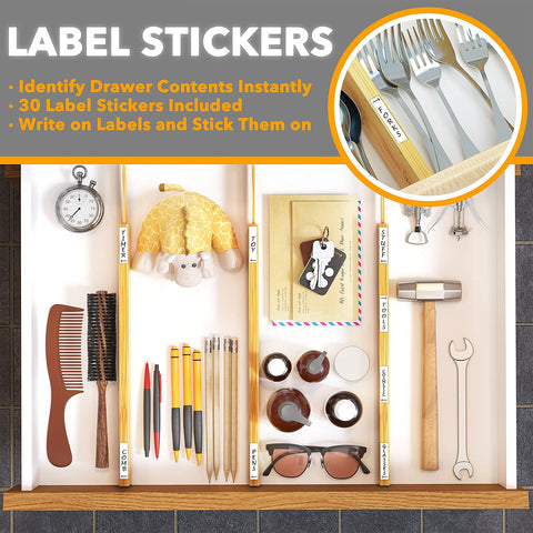 SpaceAid label stickers and marker arranged to show easy identification and customization