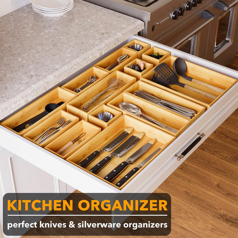 SpaceAid bamboo trays holding makeup brushes and lipsticks on a vanity for tidy daily routines