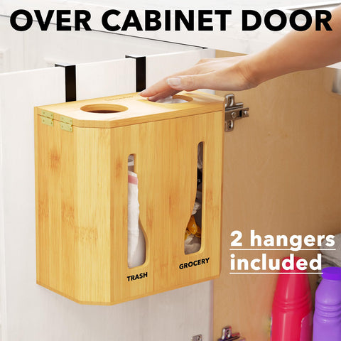 SpaceAid bamboo hung over cabinet door showing space-saving benefit