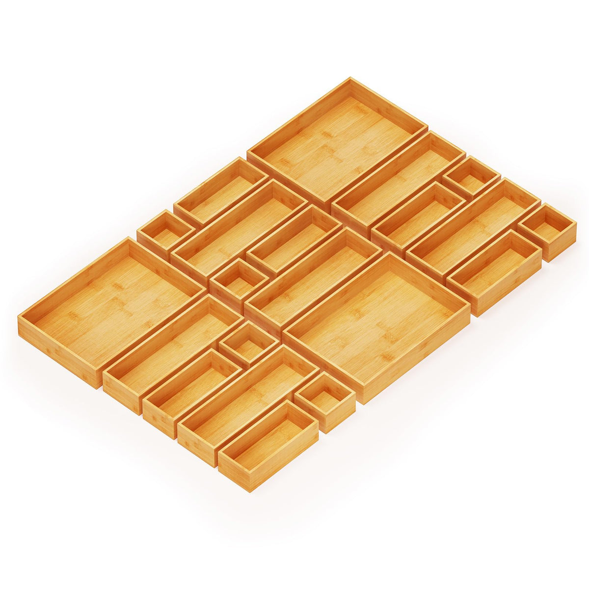 SpaceAid bamboo trays front packaging showing set contents and natural finish