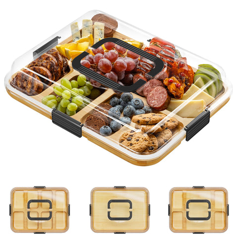 SpaceAid charcuterie board front view showing full bamboo tray and black handles for easy carrying