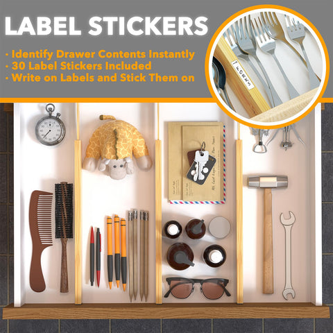 SpaceAid dividers installed in a kitchen drawer creating organized sections for utensils and tools