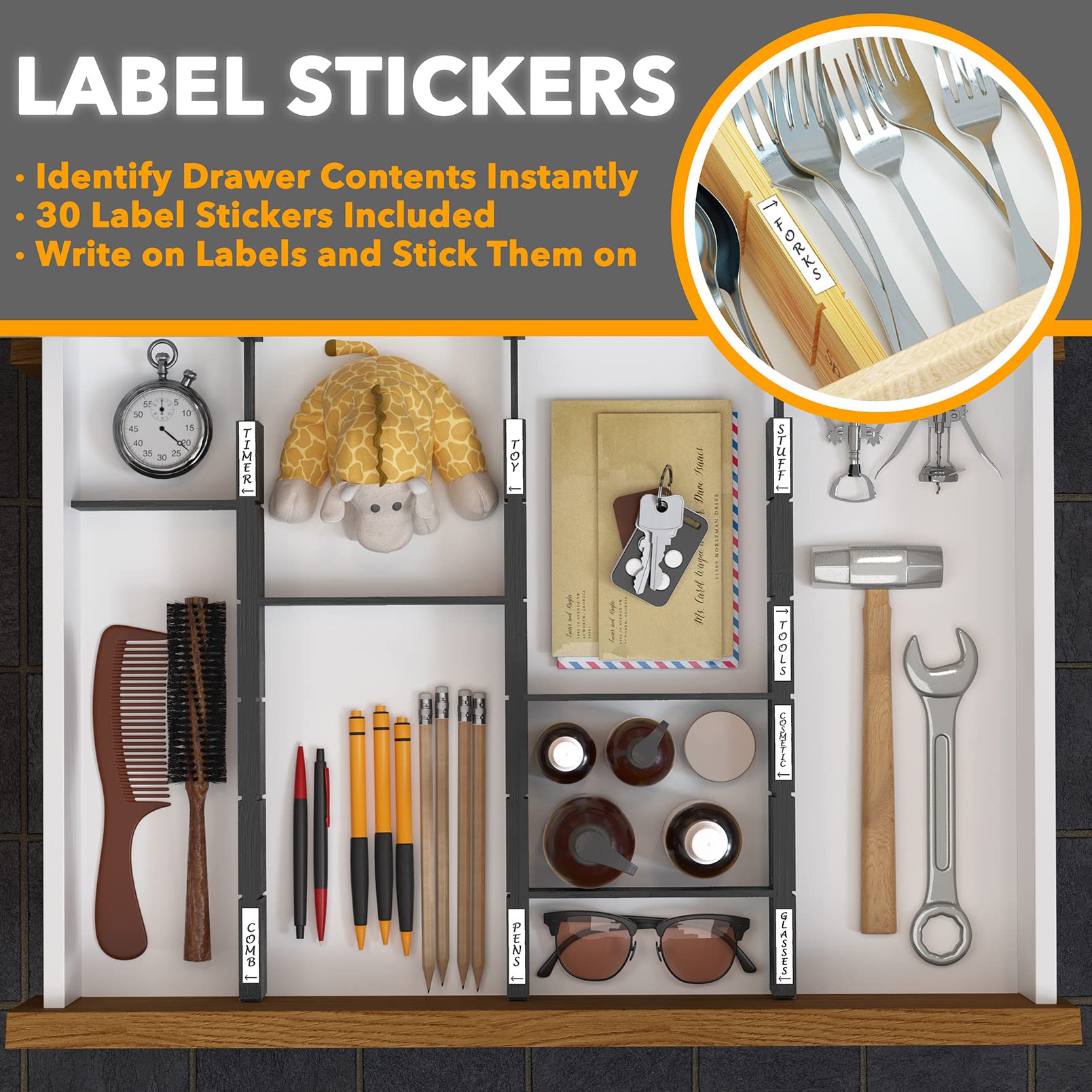 Top view of SpaceAid dividers with nine inserts arranged showing customizable compartment benefit