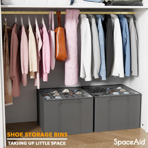 SpaceAid folded flat beside a shoe showing compact easy storage