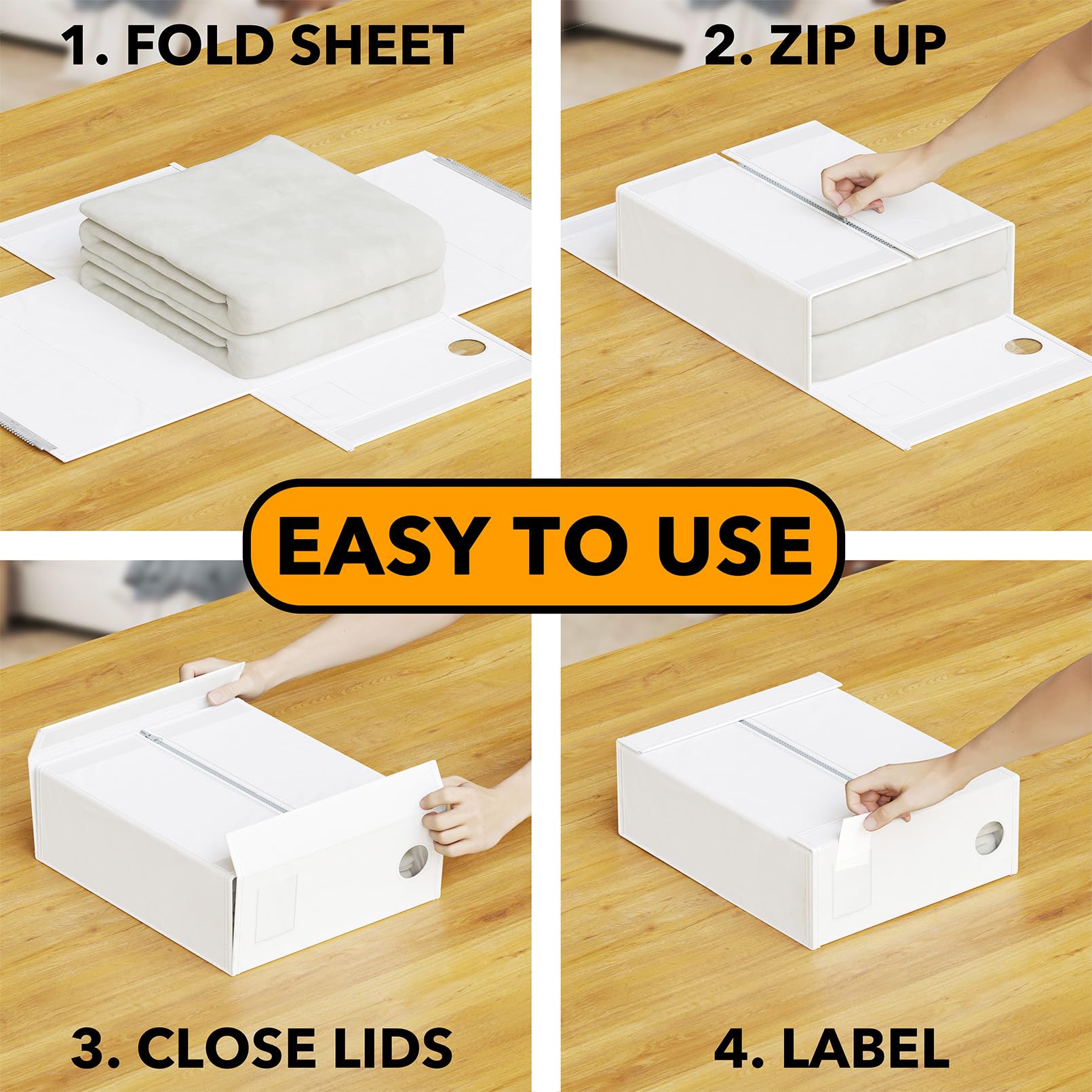 SpaceAid organizer with folded sheets inside demonstrating tidy containment