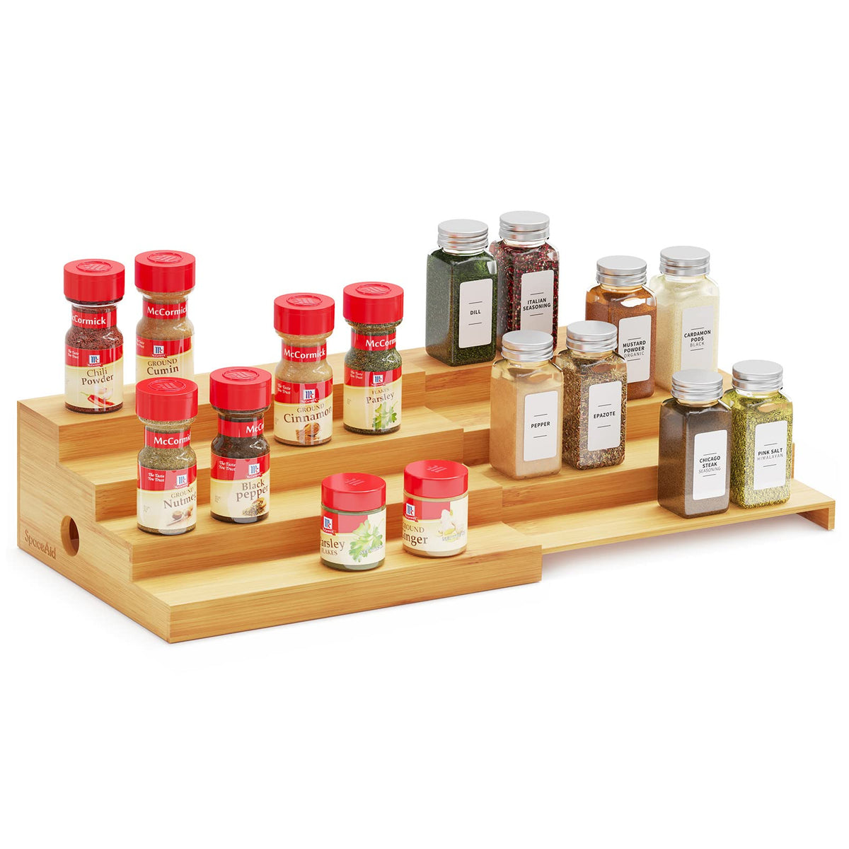 SpaceAid front view showing bamboo spice rack organized for easy access