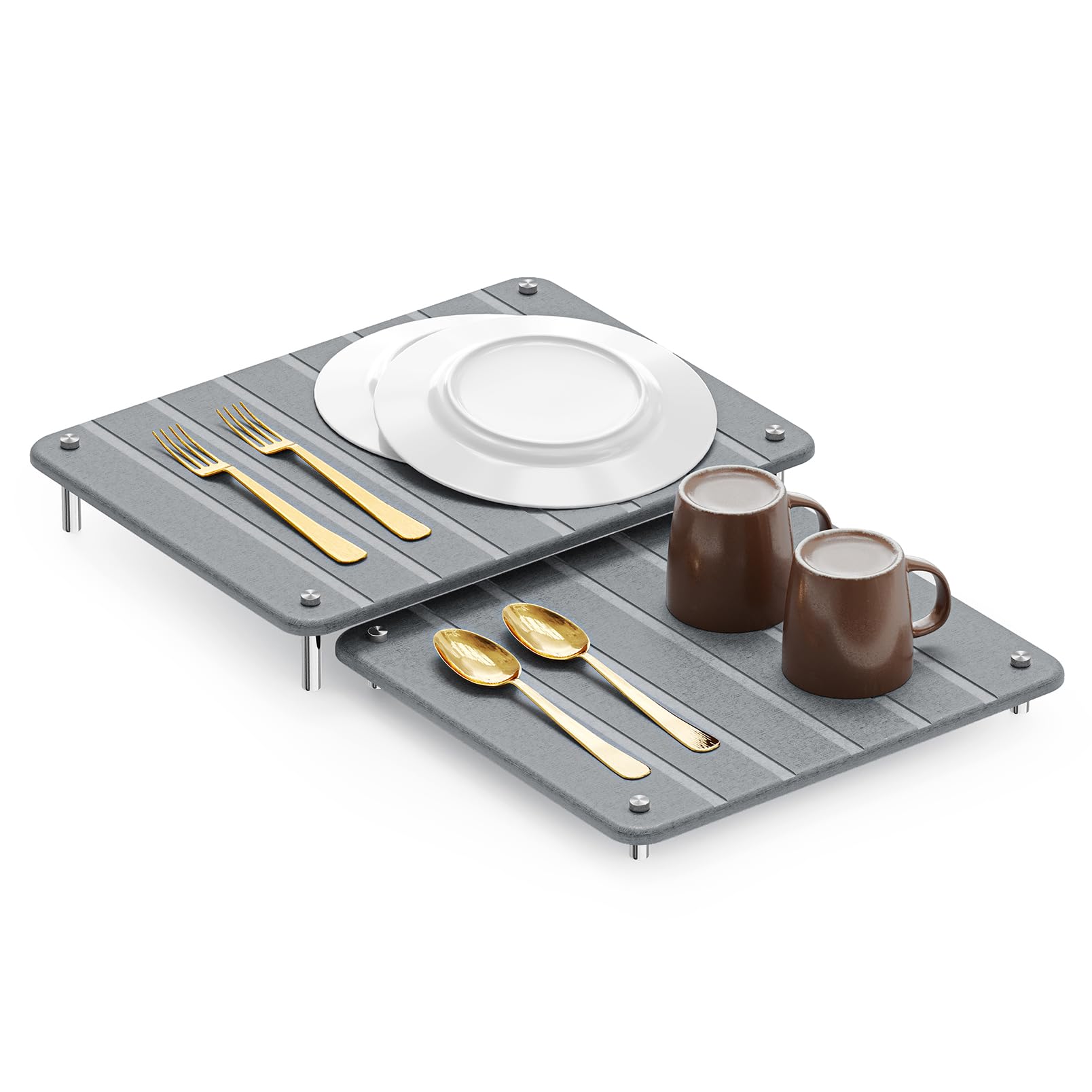 SpaceAid front view of two gray stone drying mats showing modern organization benefit