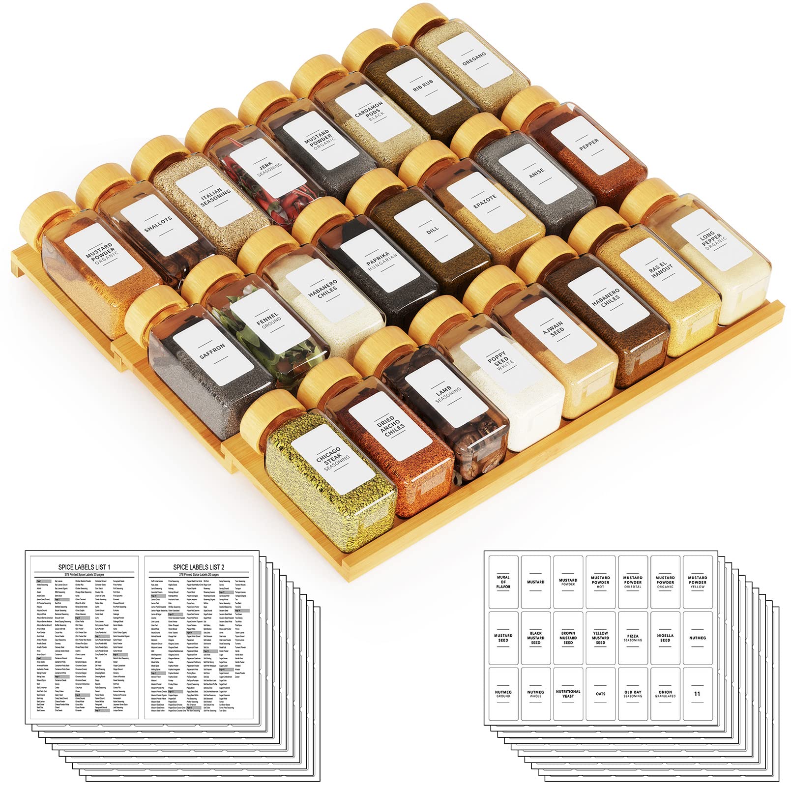 SpaceAid front view of full spice drawer organizer showing neat arrangement and space saving