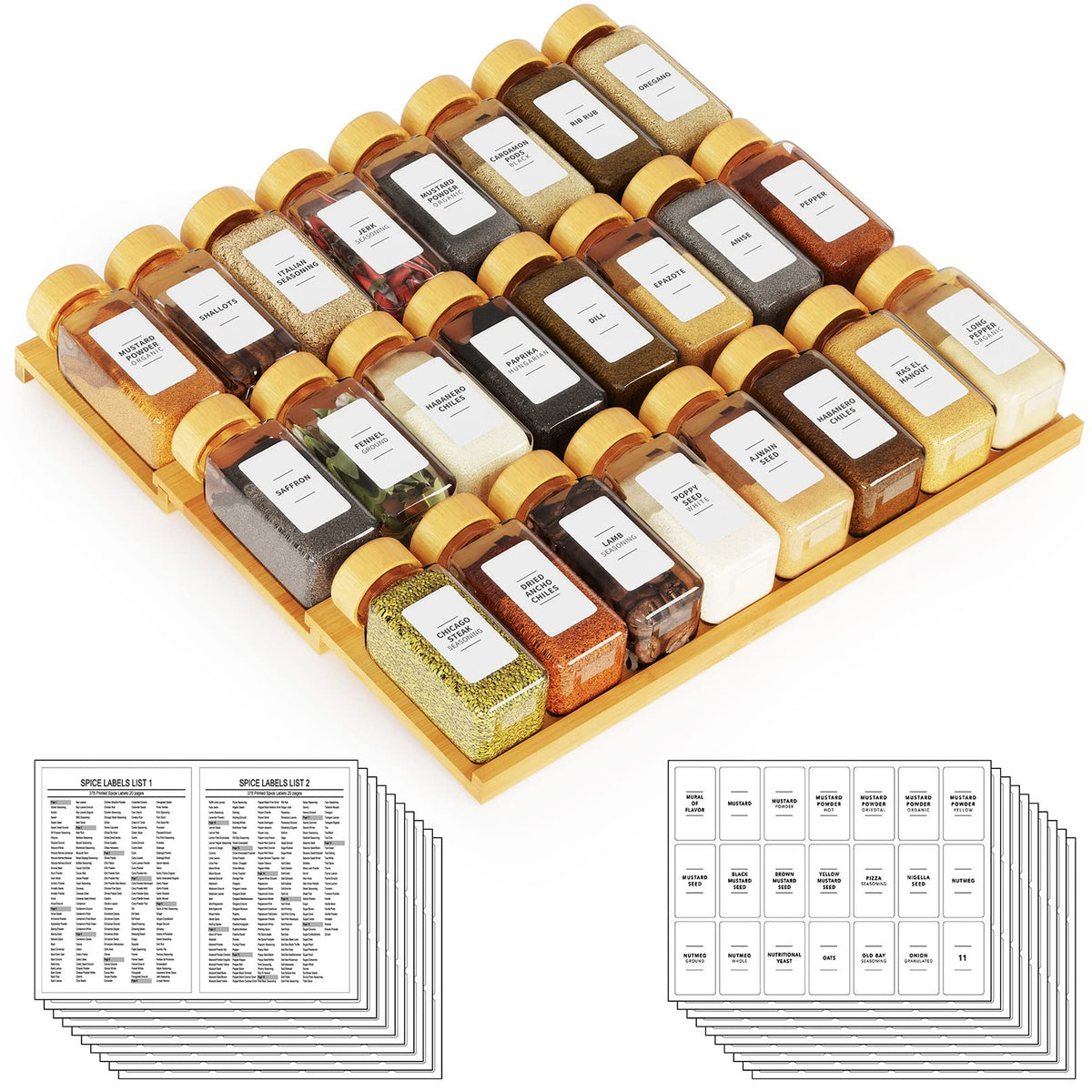 SpaceAid front view of full spice drawer organizer showing neat arrangement and space saving