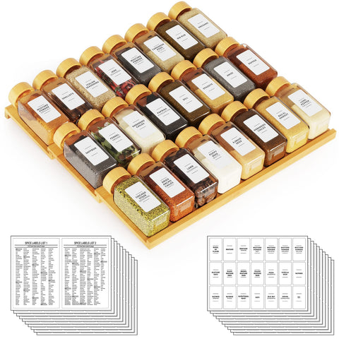 SpaceAid front view of full spice drawer organizer showing neat arrangement and space saving