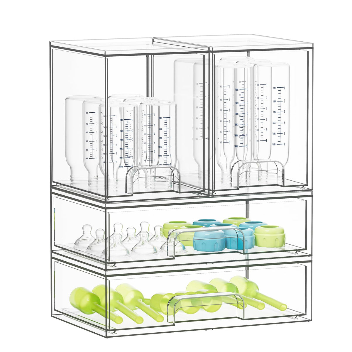 SpaceAid front view of stacked 4-pack organizer showing clear acrylic and compact footprint