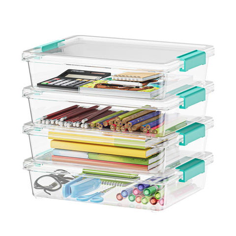 SpaceAid front view of four clear bins showing organized storage and visibility