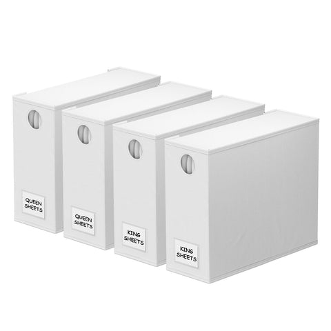 SpaceAid front view of four white organizers showing neat storage benefit