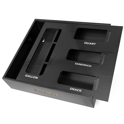 SpaceAid front view of bamboo box showing four slots and tidy organization benefit