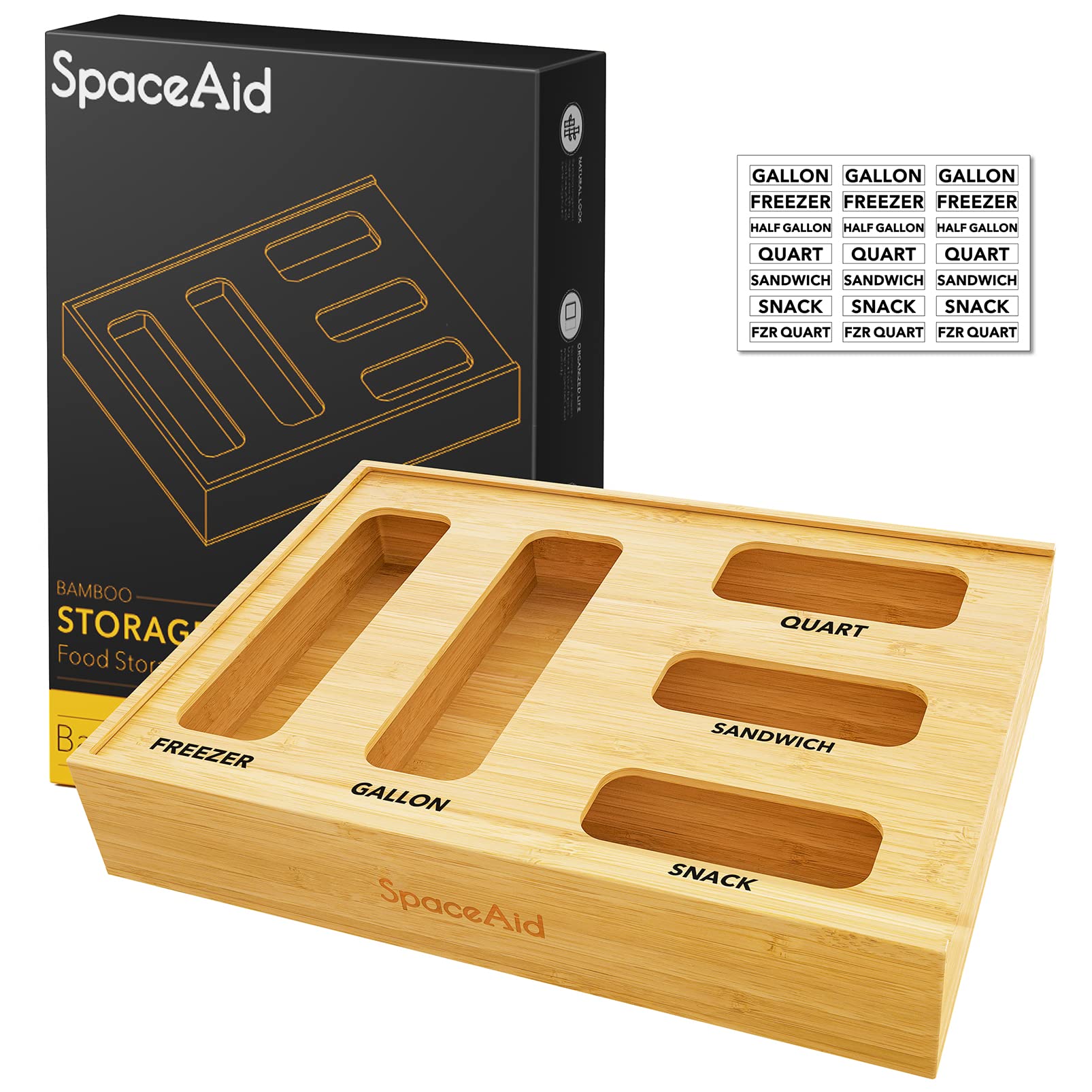 SpaceAid front view bamboo organizer showing neat five-slot layout for quick access