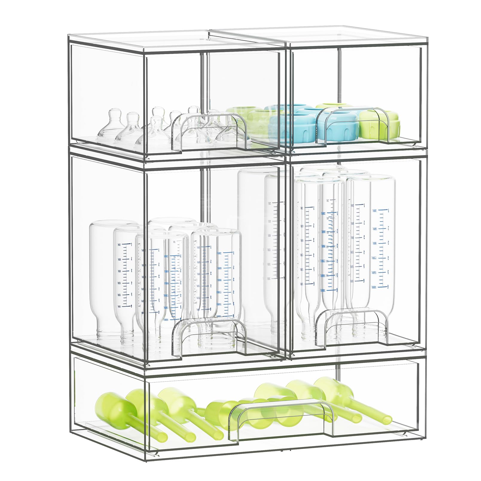 SpaceAid front view organizer showing clear stacked drawers and tidy bottles