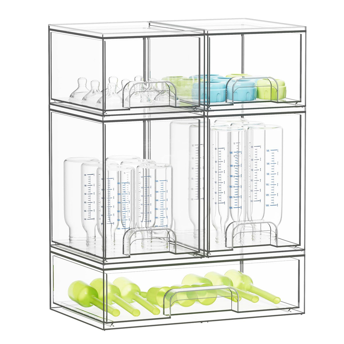 SpaceAid front view organizer showing clear stacked drawers and tidy bottles